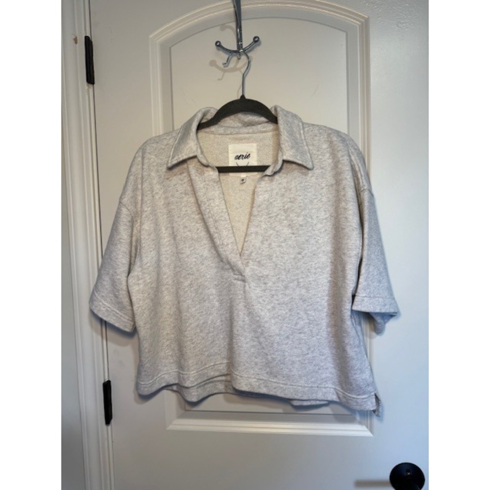 Aerie Oversized Waffle Knit Collared Pullover Top Blue Size Small - Picture 1 of 5